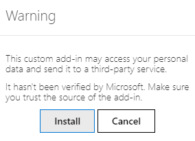 Outlook 中的自定义插件安装警告