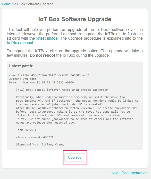 在IoT Box主页上进行IoT盒子软件升级。