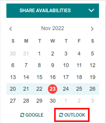 Odoo日历中的“Outlook”同步按钮。