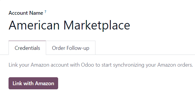 Odoo 销售中的典型亚马逊账户表单页面及与亚马逊链接按钮