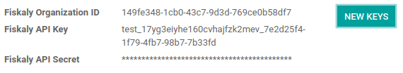 Odoo 上显示的 fiskaly 密钥